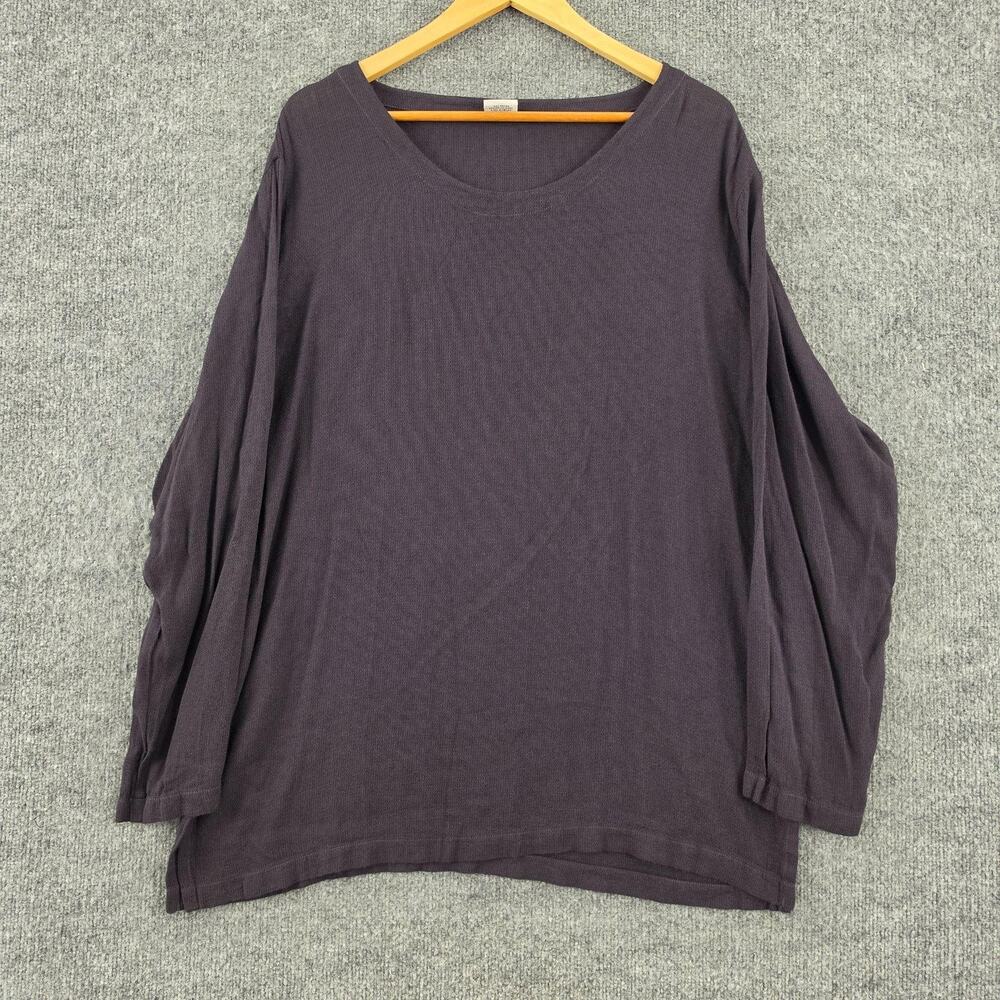 CP Shades Blouse Womens Large Tunic Dark Purple Scoop Neck Long Sleeve Preshrunk